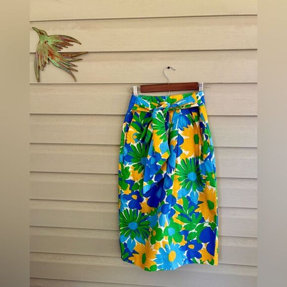 J. Crew Morning Floral Tie Waist cotton Skirt summer vacation highwaist Sz 4 EUC - Picture 4 of 10